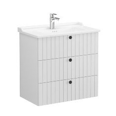 Vitra Root Groove 69507 Lavabo Dolabı, Üç Çekmeceli, 80 Cm, Mat Açık Gri, Klasik Lavabolu